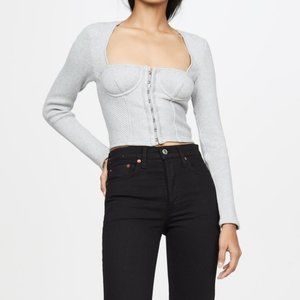 Jonathan Simkhai Grey Ribbed Bustier Knit Long Sleeve Crop Top S